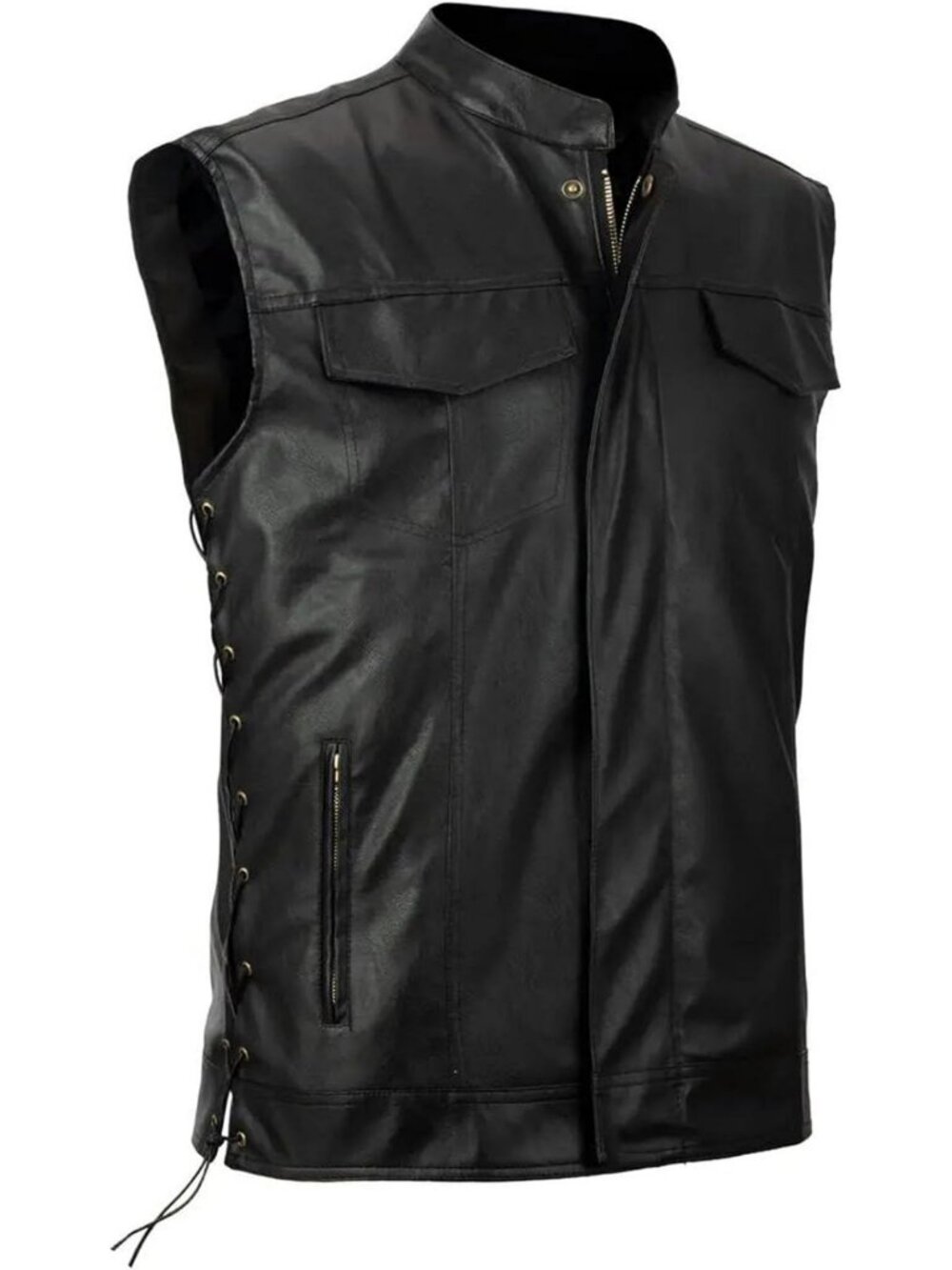 Stylish Men's Sleeveless Faux Leather Biker Vest Jacket - Perfect for Riding